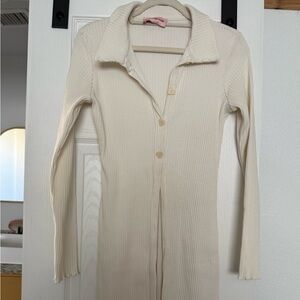 Cream Ribbed Long Sleeve Top